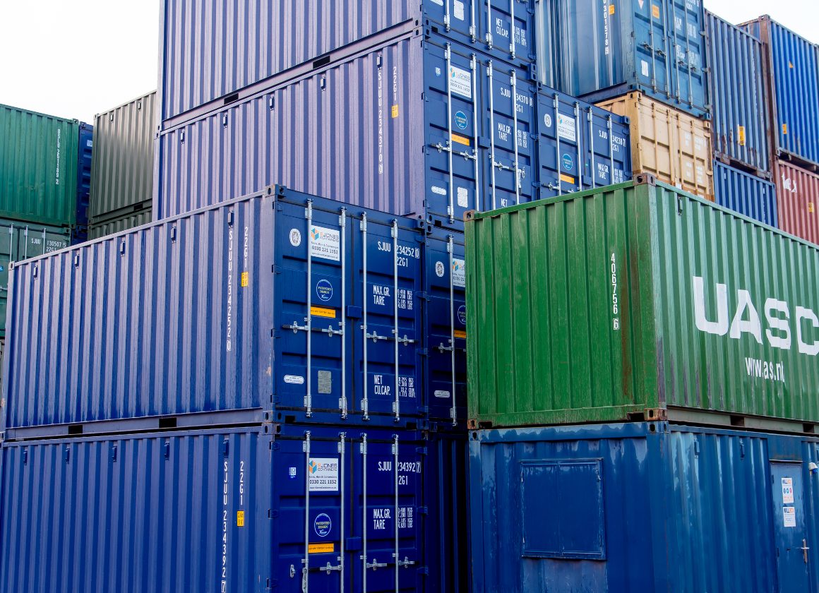 Blue containers stacked