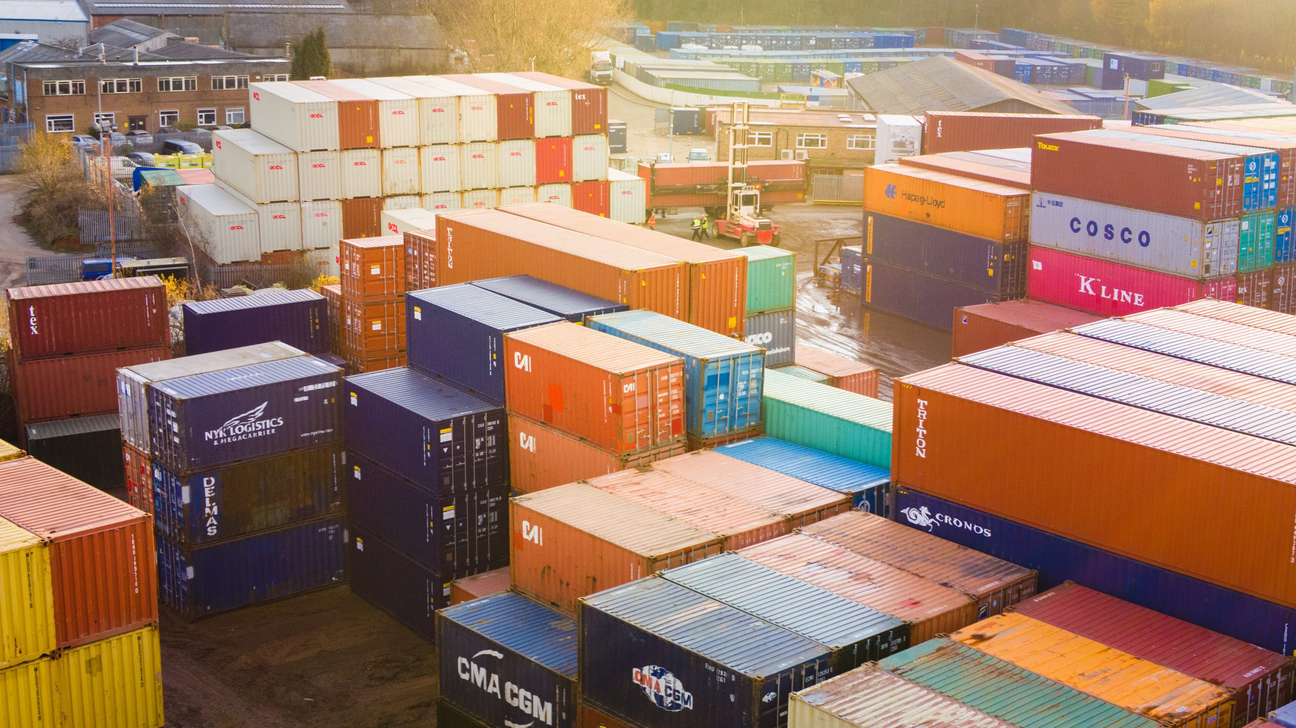 Container yard during sundown