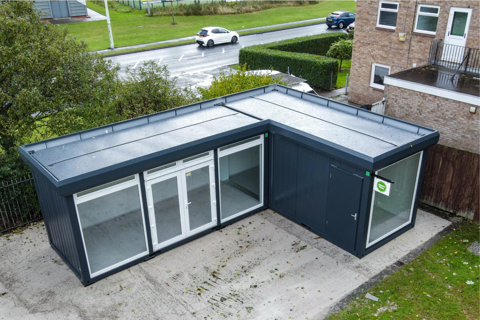 Modular building with container windows