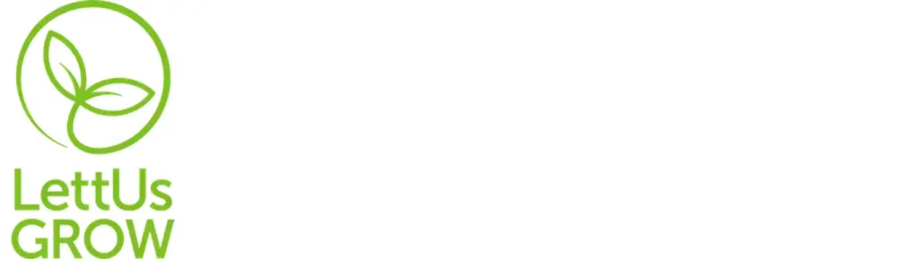 LettUs Grow logo – green text with a stylised leaf inside a circle above the company name.